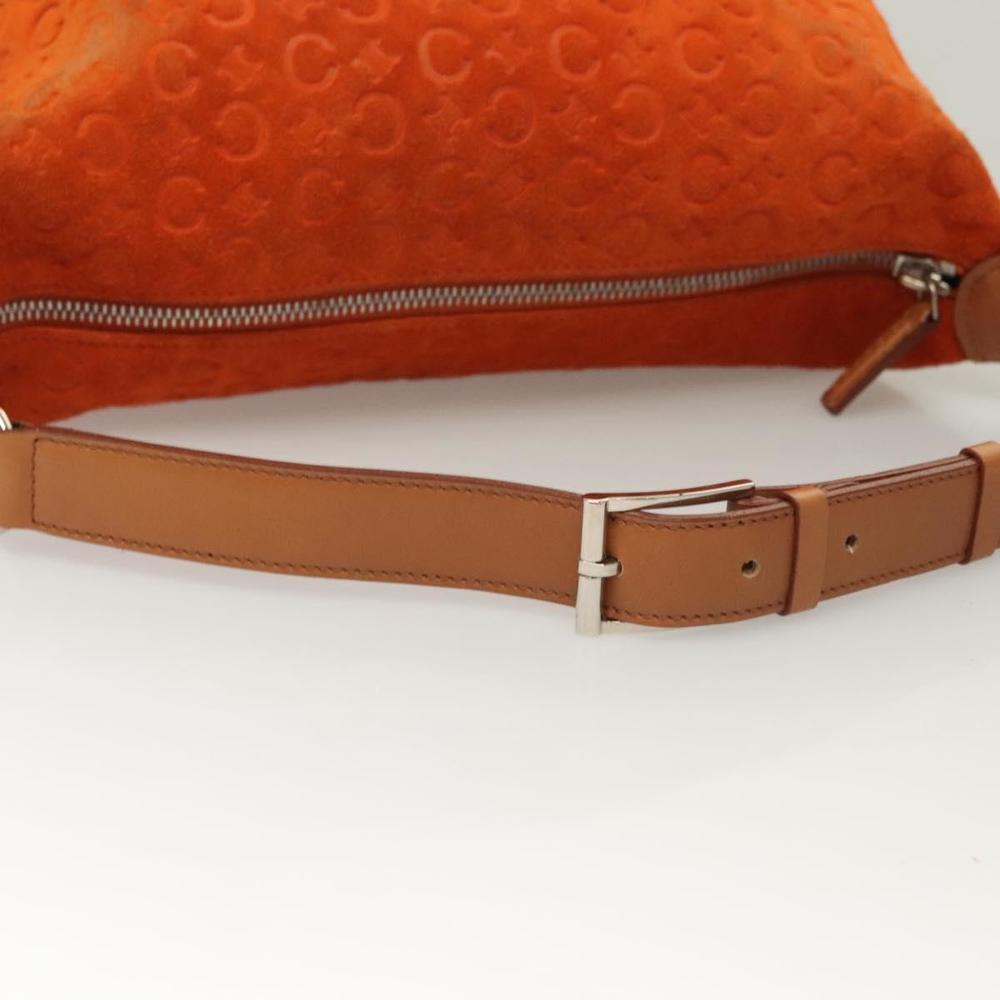 CELINE C Macadam Canvas Hand Bag Suede Orange Silver Auth bs27483 - Picture 7 of 16